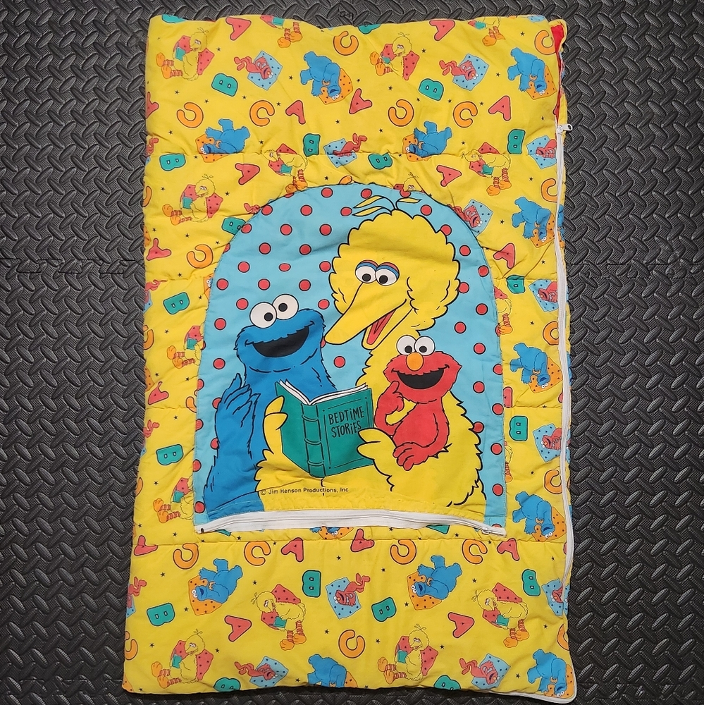 Vintage Sesame Street Kids Sleeping Bag Cookie Monster Big Bird Elmo Jim Henson